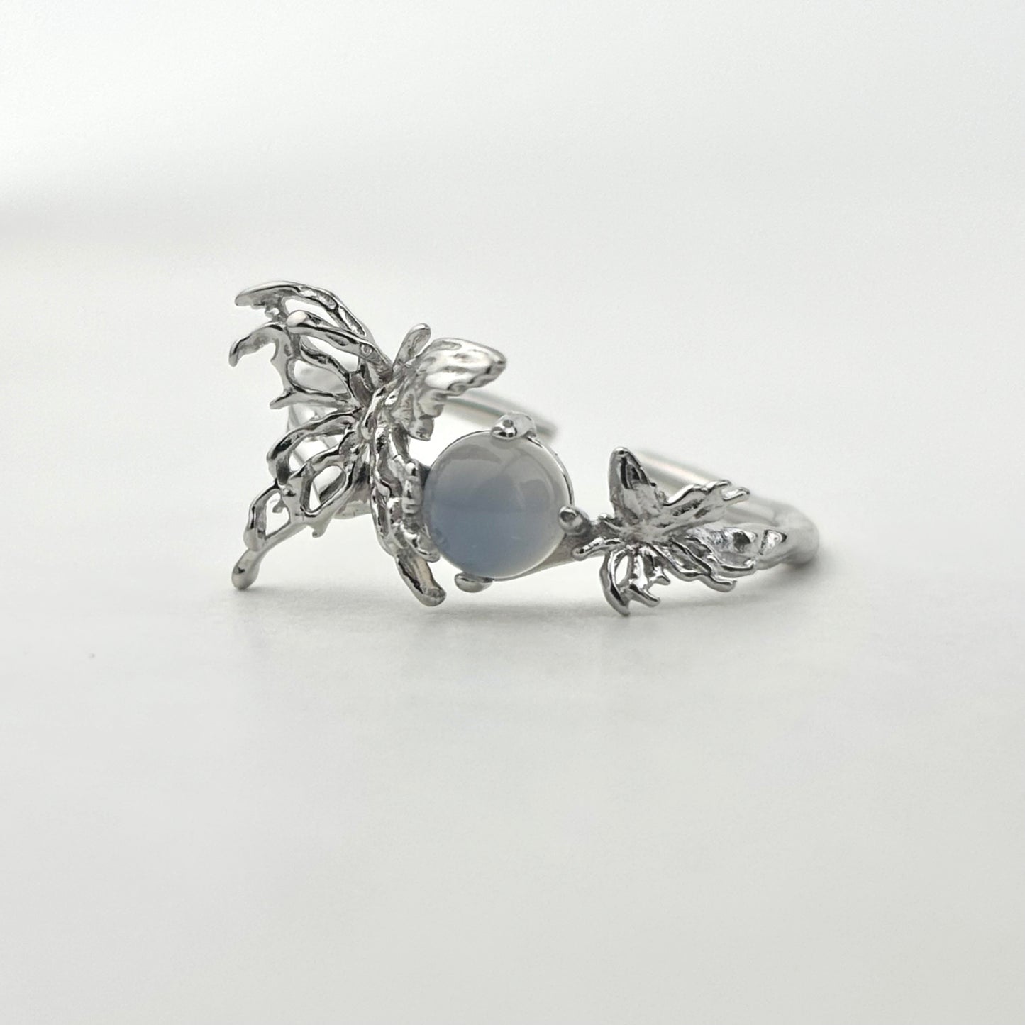 S925 Sterling Silver Moonstone Butterfly Ring