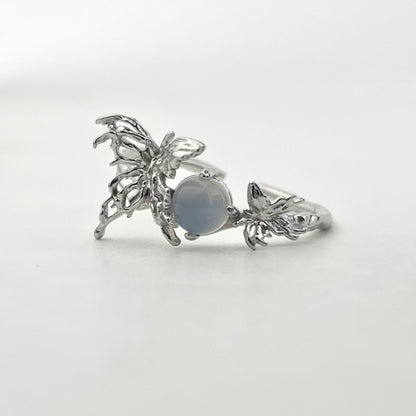 S925 Sterling Silver Moonstone Butterfly Ring
