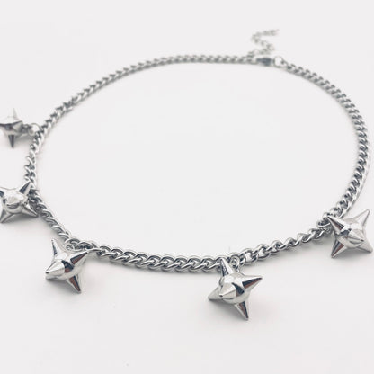 Minimalist Eight-Pointed Star Lock-Shaped Pendant Necklace