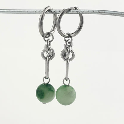 Titanium Steel Spliced Green Jade Earrings
