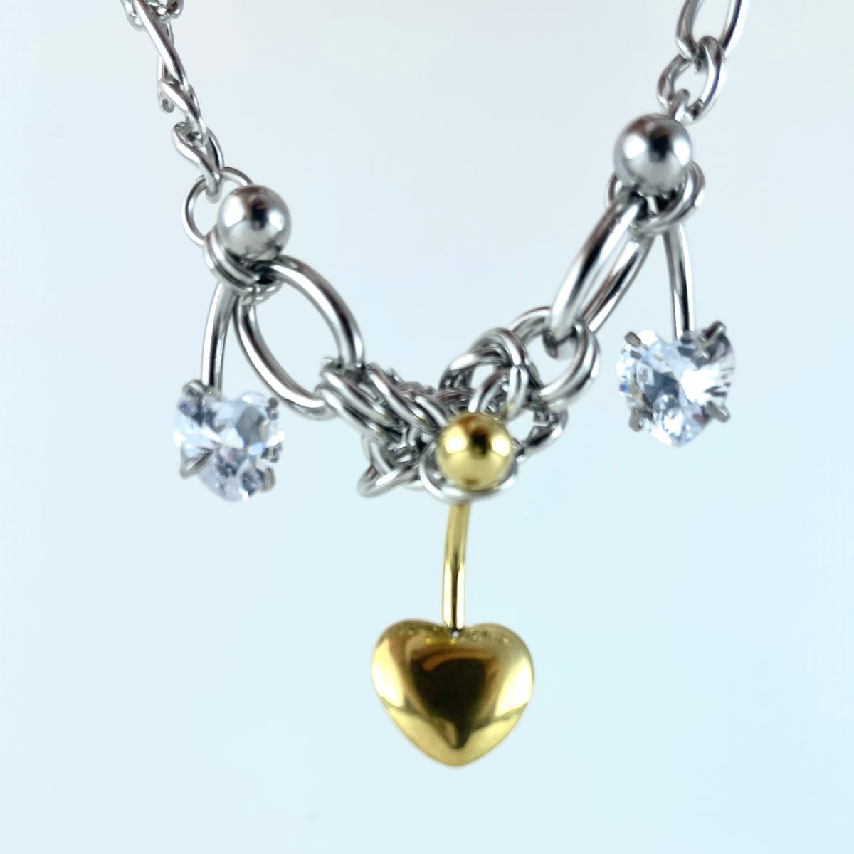 Titanium-Steel Waterproof Gold Heart-Shaped Sparkling Necklace