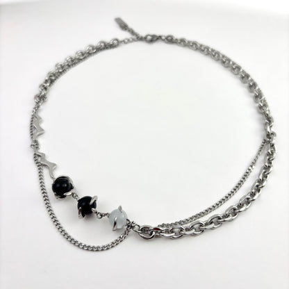 Black and White Beads Double Layers Necklace