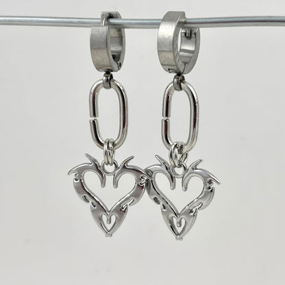 Customized Titanium Oval Heart Flame Dangle Earrings