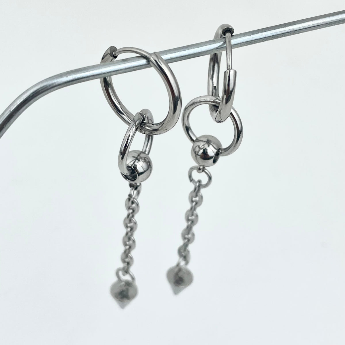 Titanium-Steel Waterproof Double-Ring Ball Earrings