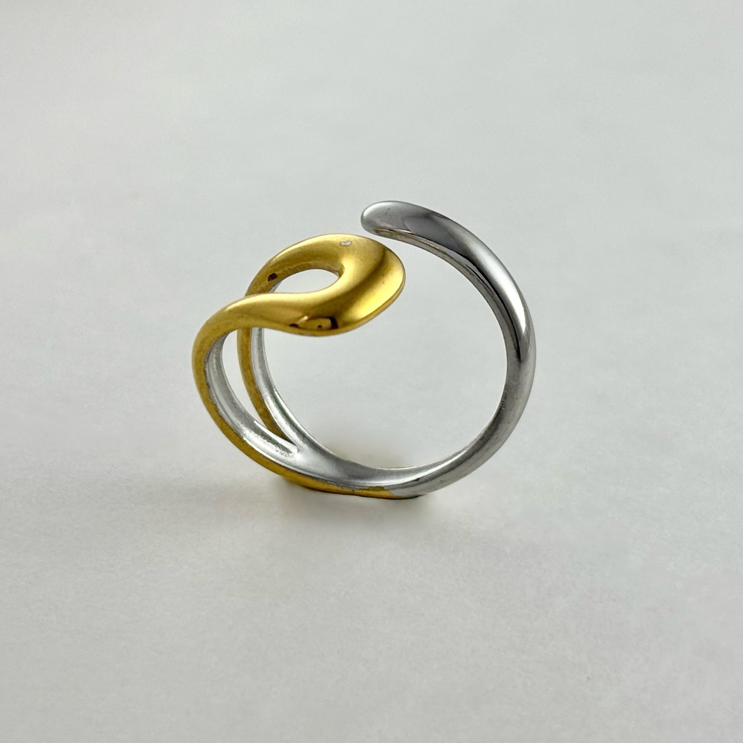 Stainless Steel Abstract Gold and Silver Mixed Color Ring