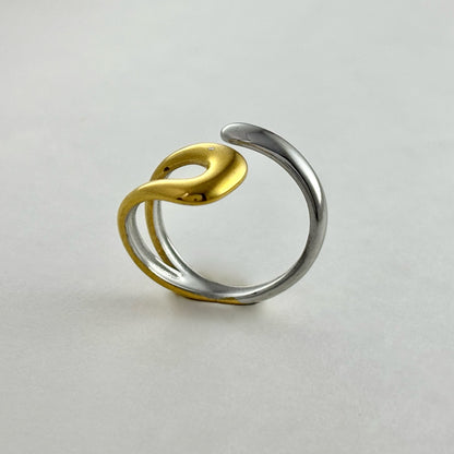 Stainless Steel Abstract Gold and Silver Mixed Color Ring