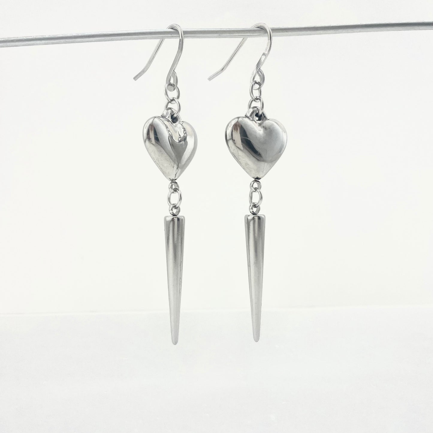 Titanium-Steel Waterproof Earrings with Heart-Shaped Stud Pendant