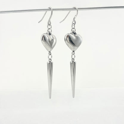 Titanium-Steel Waterproof Earrings with Heart-Shaped Stud Pendant