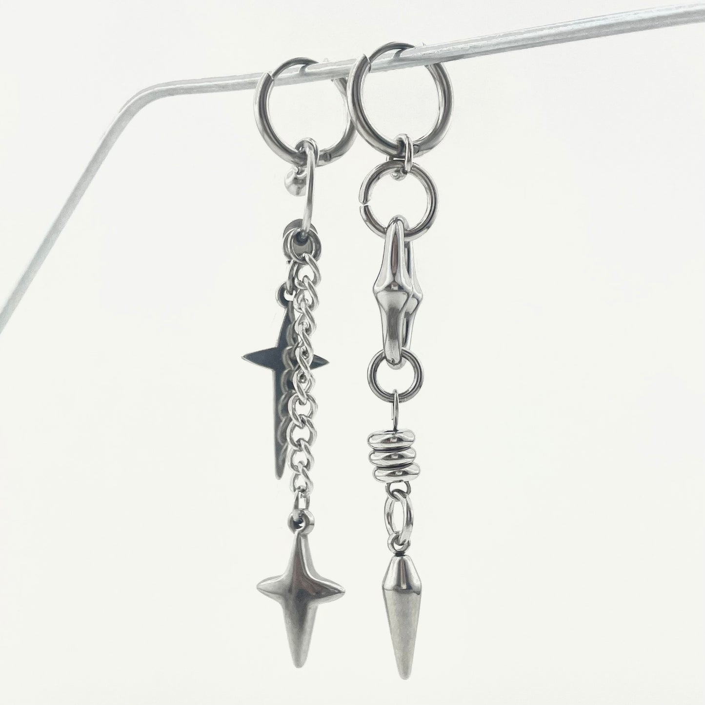 Titanium Waterproof Earrings, Asymmetrical Long Dangle