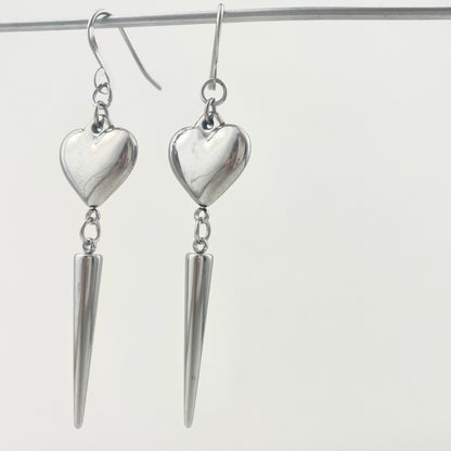 Titanium-Steel Waterproof Earrings with Heart-Shaped Stud Pendant