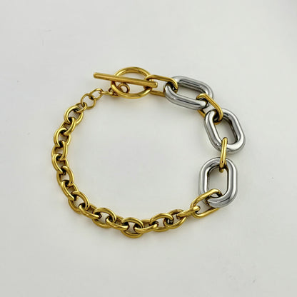 Titanium Steel Colorblocked Gold & Silver Circle Bracelet