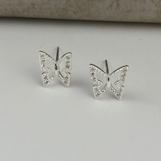 S999 Sterling Silver Hollow Butterfly Earrings