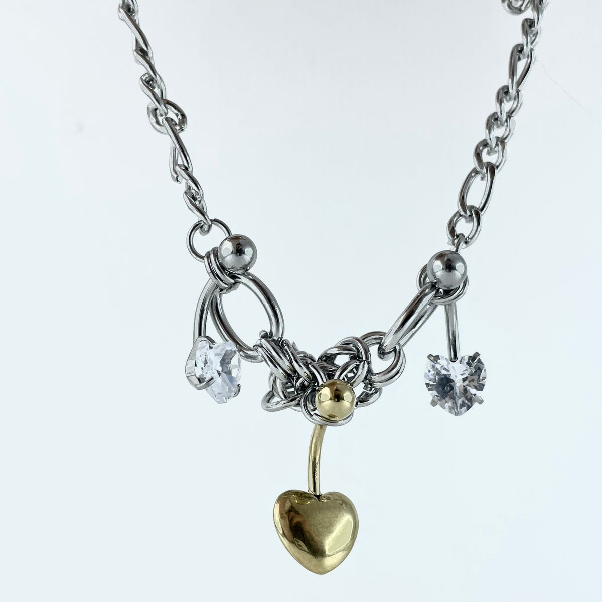 Titanium-Steel Waterproof Gold Heart-Shaped Sparkling Necklace