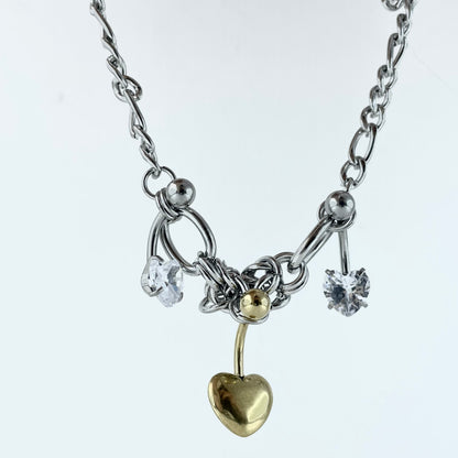 Titanium-Steel Waterproof Gold Heart-Shaped Sparkling Necklace