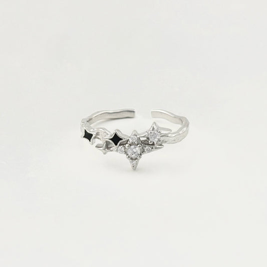 S925 Sterling Silver Alien Sparkling Star Ring