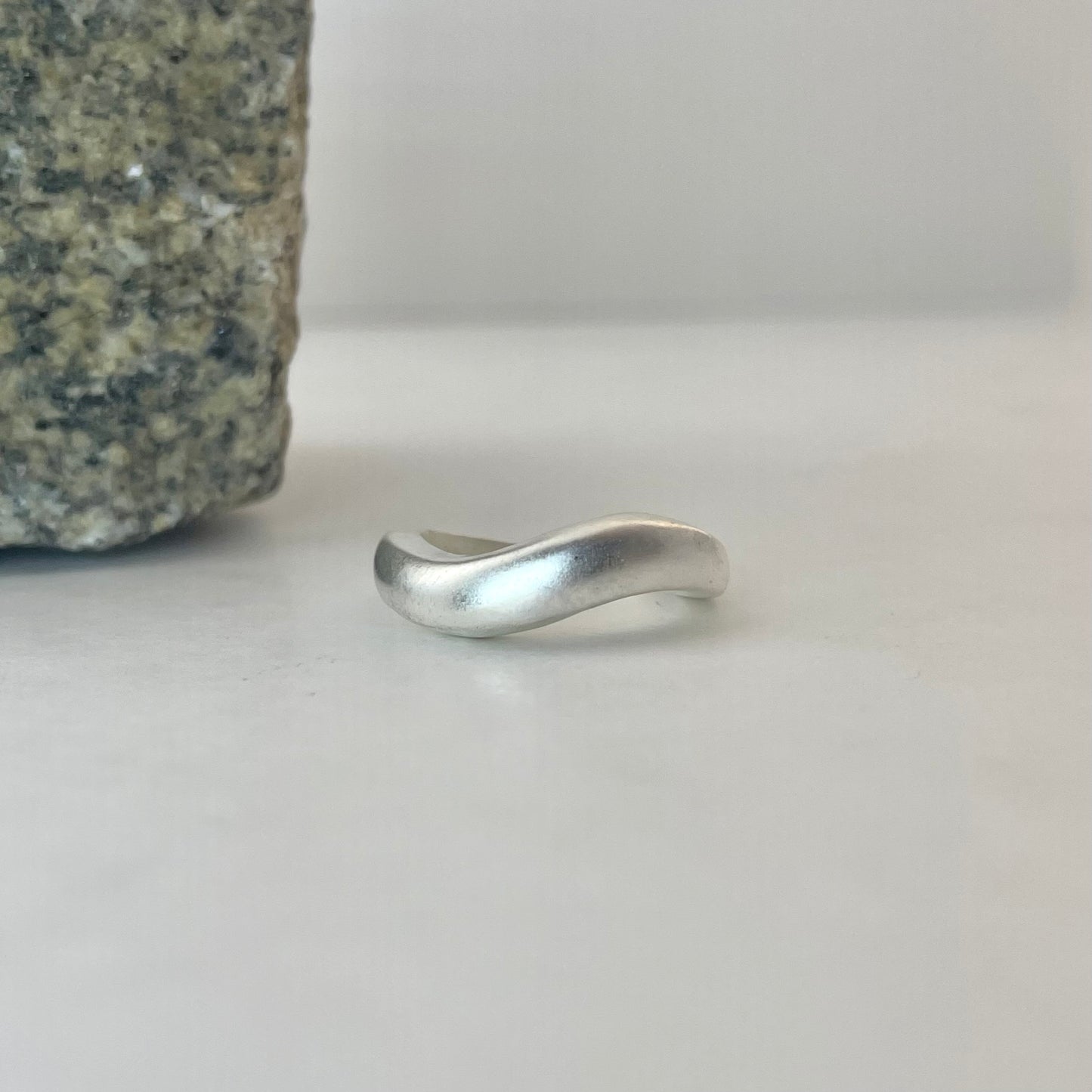 S925 Sterling Silver Brushed Wave Design Ring