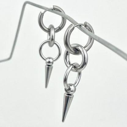 Titanium-Steel Waterproof Pointed Cone Pendant Earrings