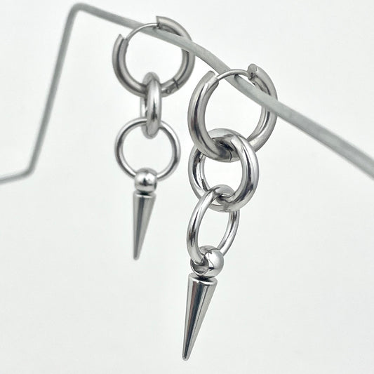 Titanium-Steel Waterproof Pointed Cone Pendant Earrings