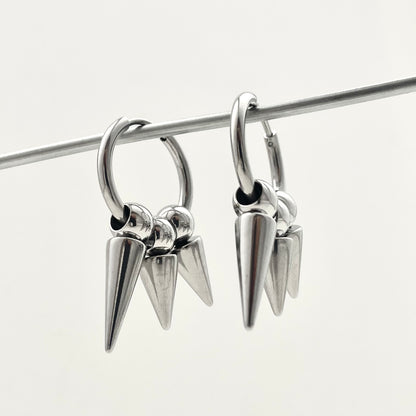 Titanium Steel Three-Rivet Pendant Earrings