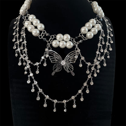 Butterfly Pearl Waterdrop Layered Necklace