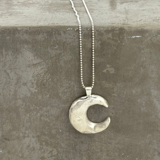 S925 Sterling Silver Thick Moon Long Chain Sweater Necklace