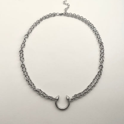 Spiked Horseshoe Pendant Double-Layer Necklace