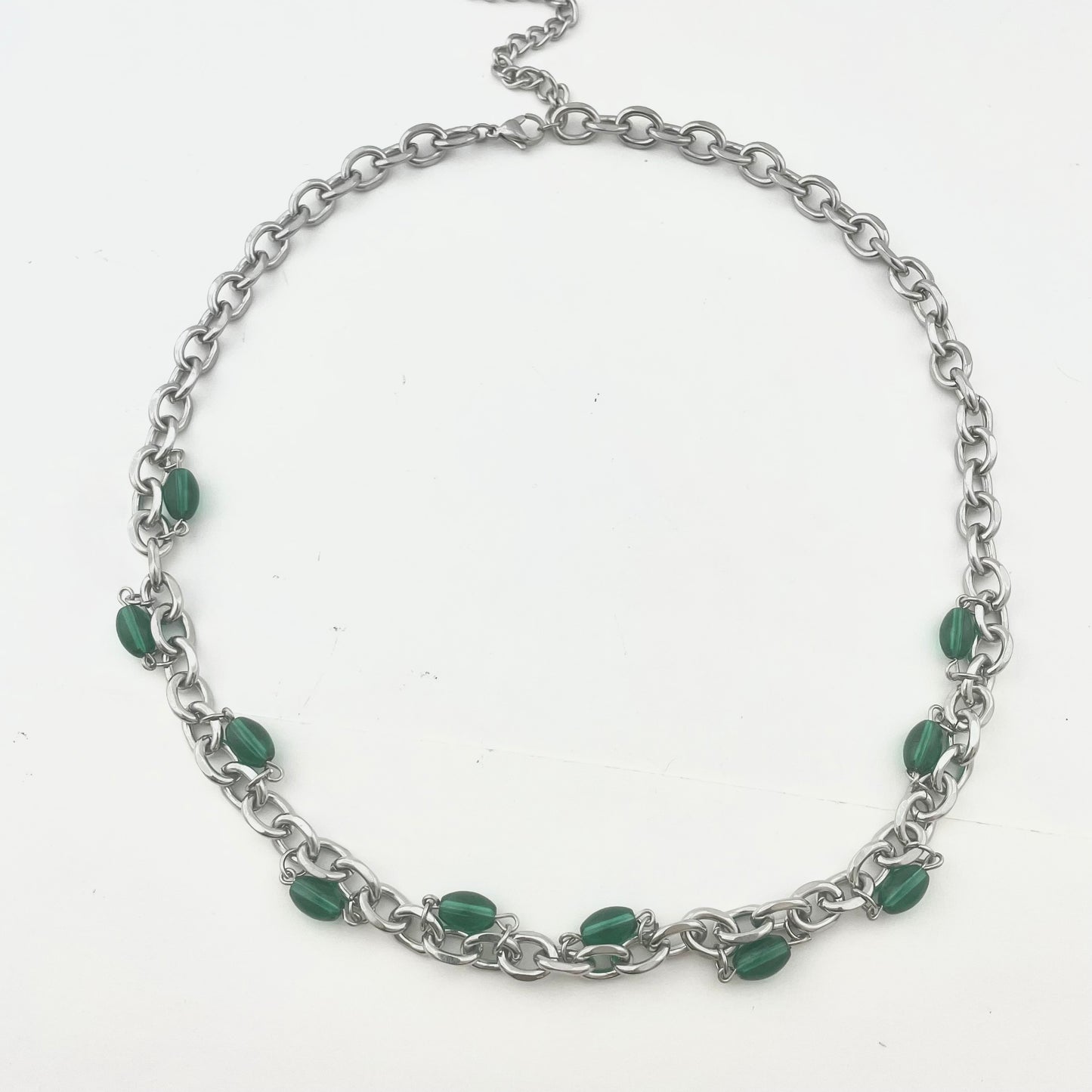 Titanium Steel Waterproof Green Stone-Inlaid Necklace