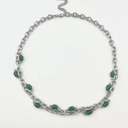 Titanium Steel Waterproof Green Stone-Inlaid Necklace