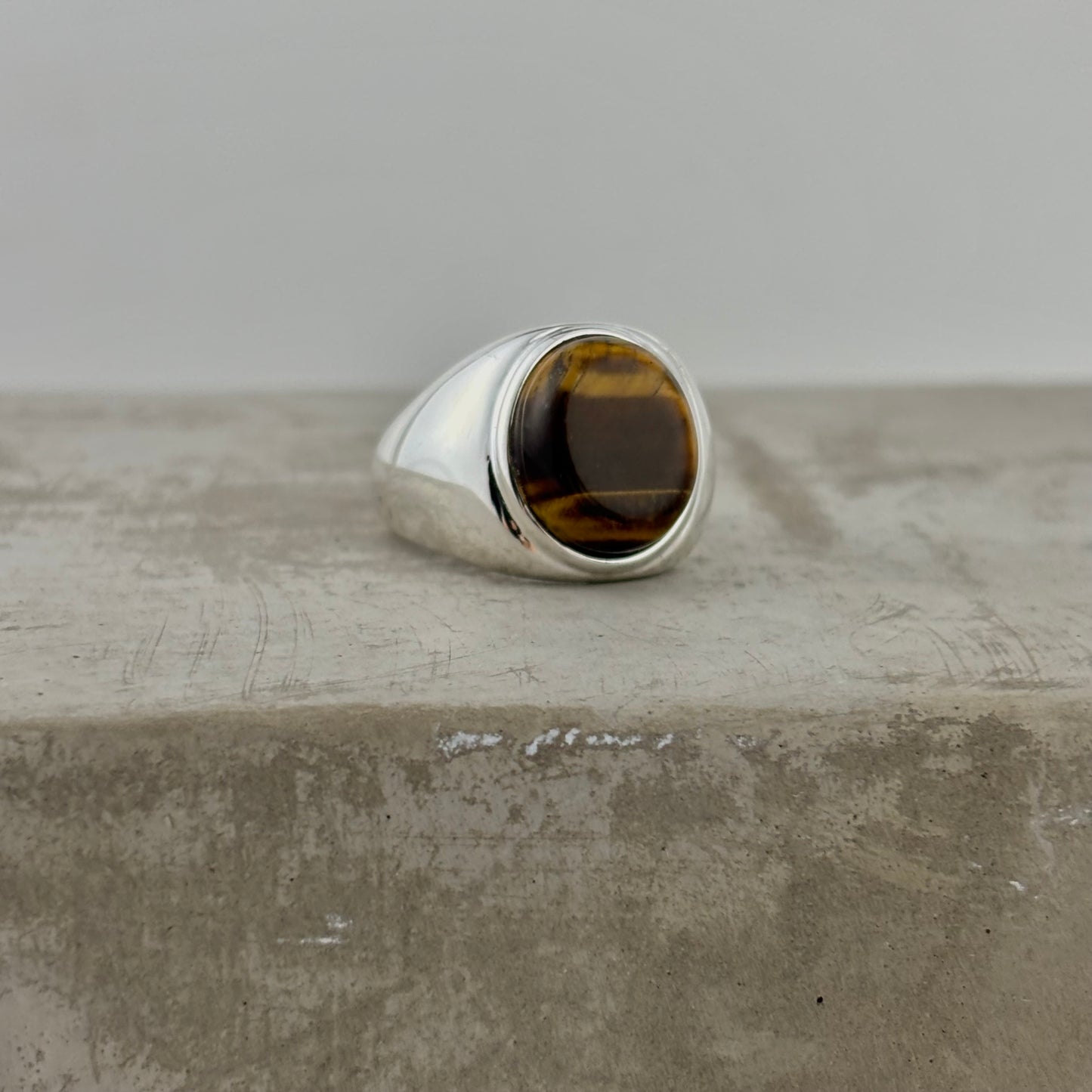 S925 Sterling Silver Tiger Eye Stone Thick Ring