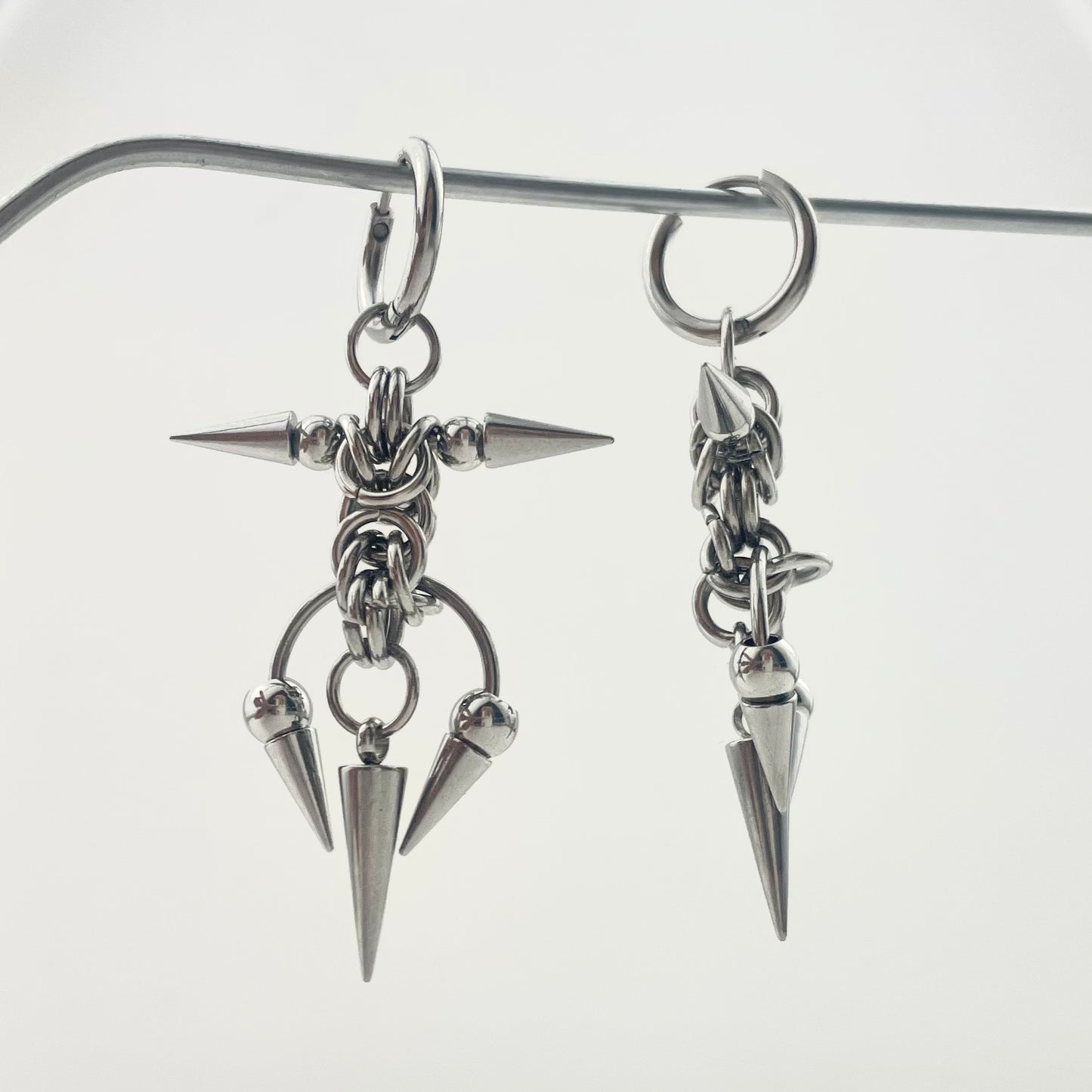 Titanium Waterproof Earrings, Thorn-and-Horseshoe Pendant