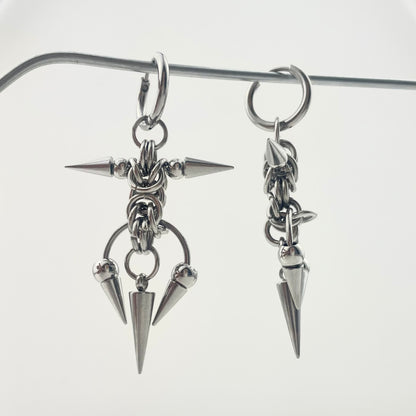 Titanium Waterproof Earrings, Thorn-and-Horseshoe Pendant