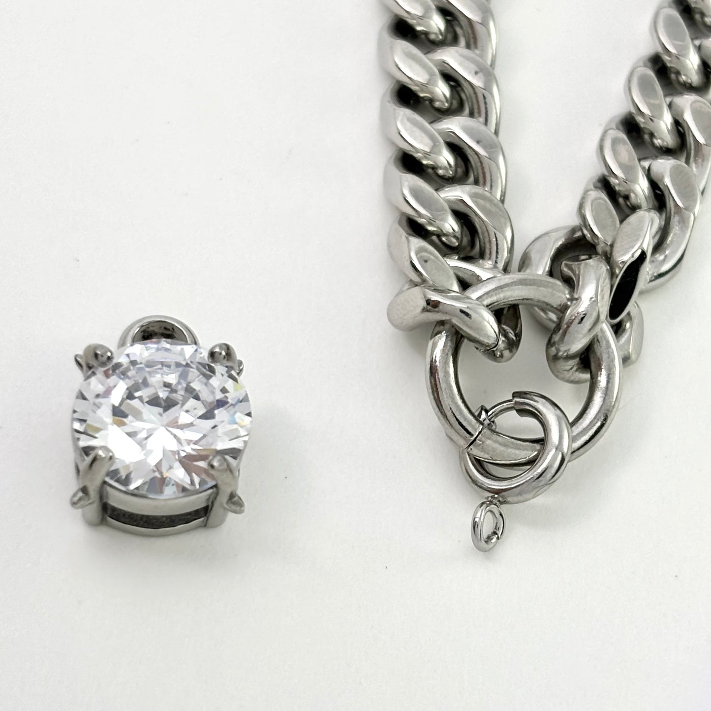 Removable Titanium Cuban Chain with White Stone