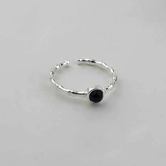 S925 Sterling Silver Onyx Bamboo Ring