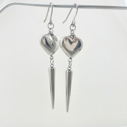 Titanium-Steel Waterproof Earrings with Heart-Shaped Stud Pendant