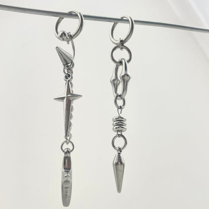 Titanium Waterproof Earrings, Asymmetrical Long Dangle