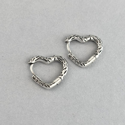 S925 Sterling Silver Love Heart Natural Texture Stud Earrings