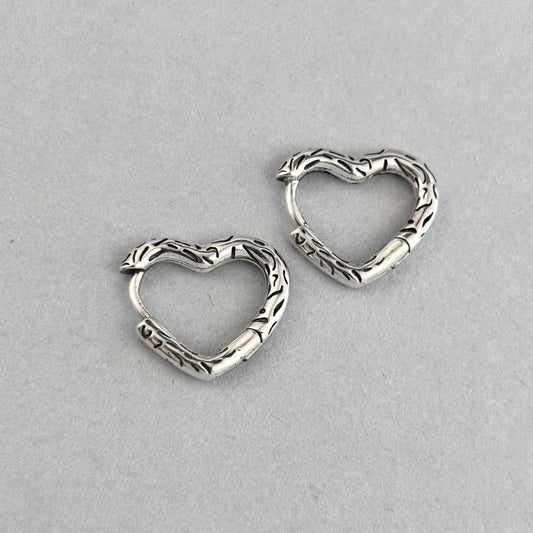 S925 Sterling Silver Love Heart Natural Texture Stud Earrings