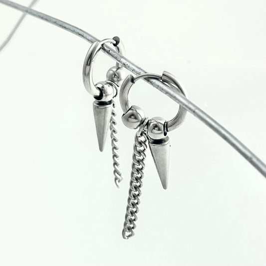 Titanium Steel Rivet Chain Small Ball Earrings