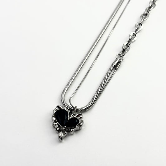 Black Heart Double Layers Necklace