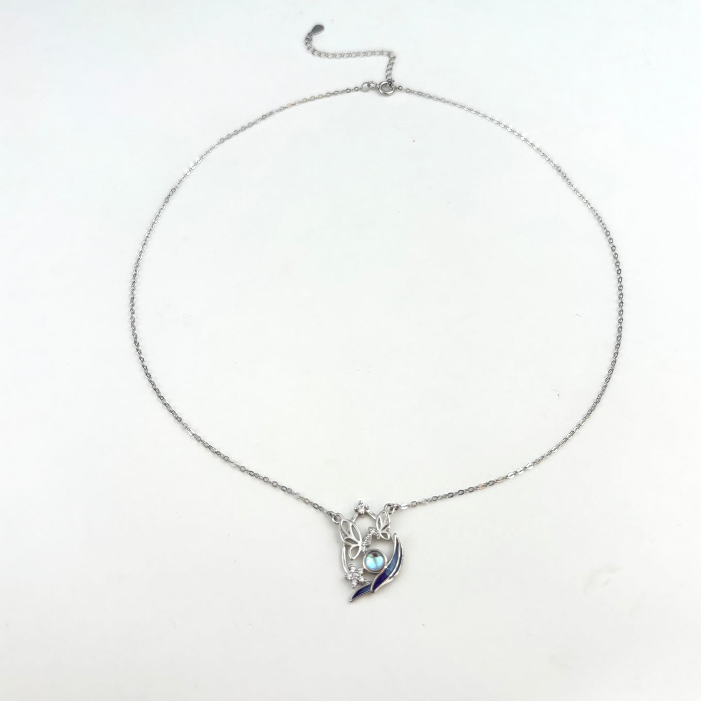 S925 Silver Lazurite Double Butterfly Flower Necklace