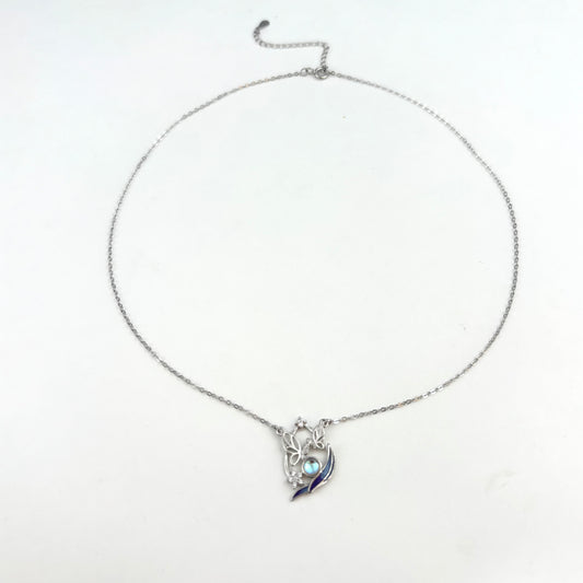 S925 Silver Lazurite Double Butterfly Flower Necklace