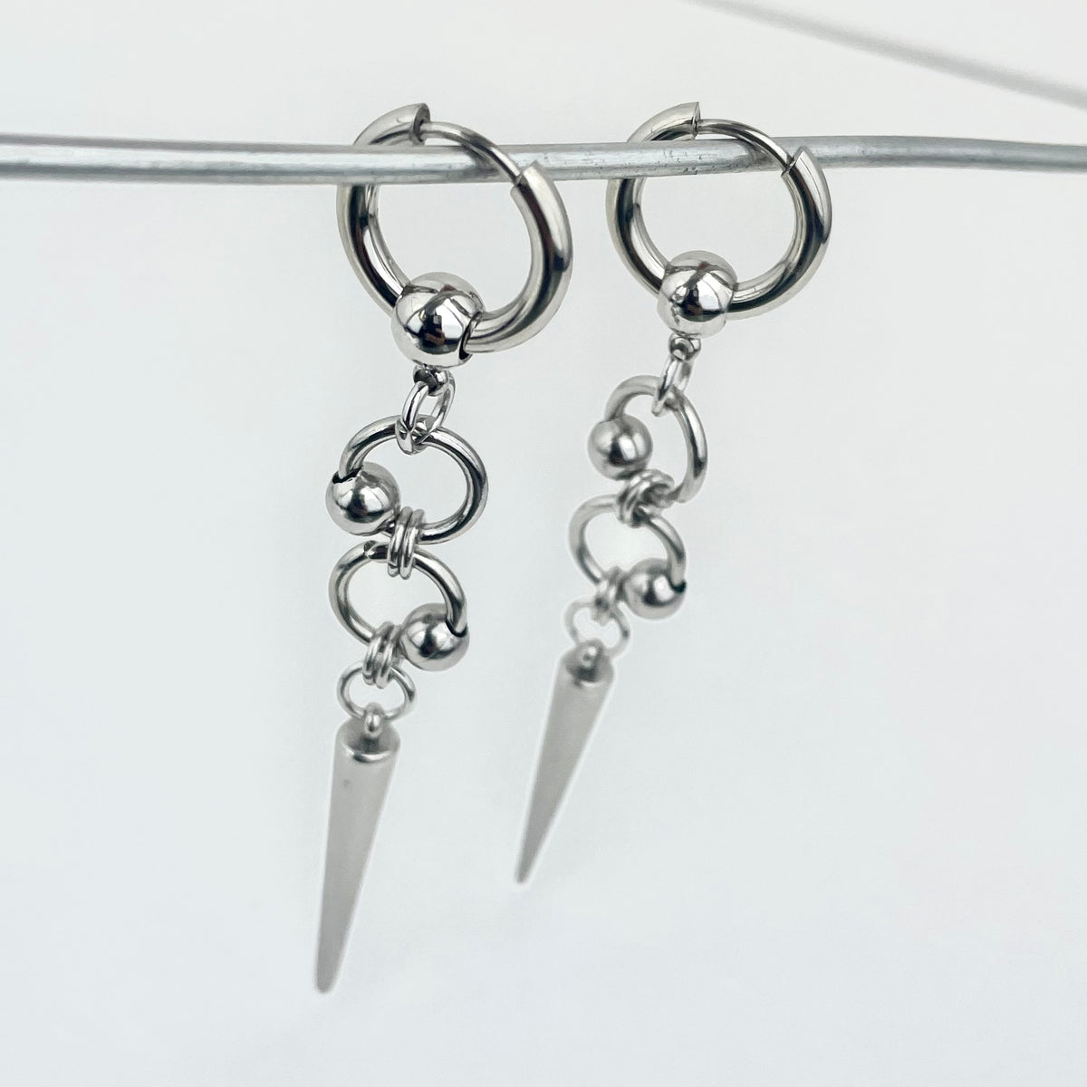Titanium-Steel Waterproof Double-Ring Ball Earrings