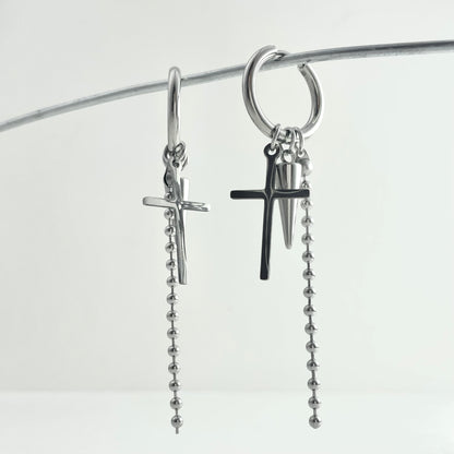 Titanium Steel Cross Chain Stud Earrings