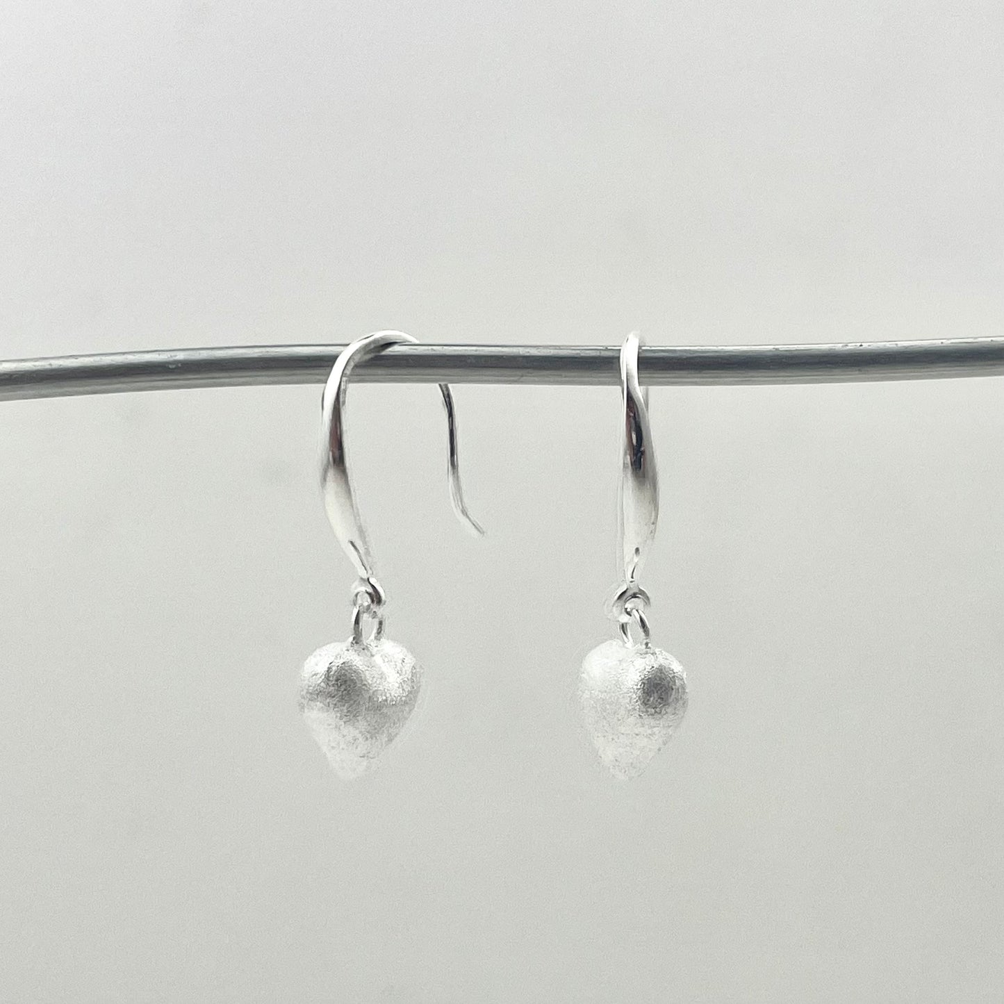 S925 Sterling Silver Satin-Finish Heart-Shaped Pendant Earrings
