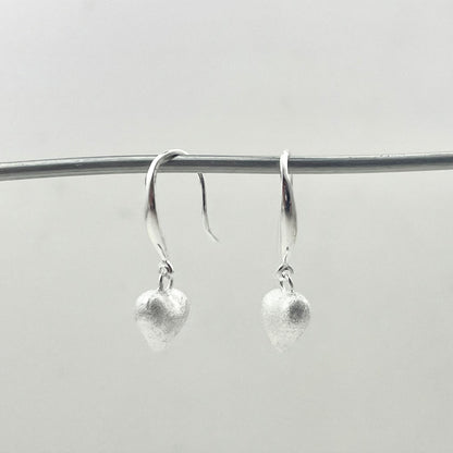 S925 Sterling Silver Satin-Finish Heart-Shaped Pendant Earrings
