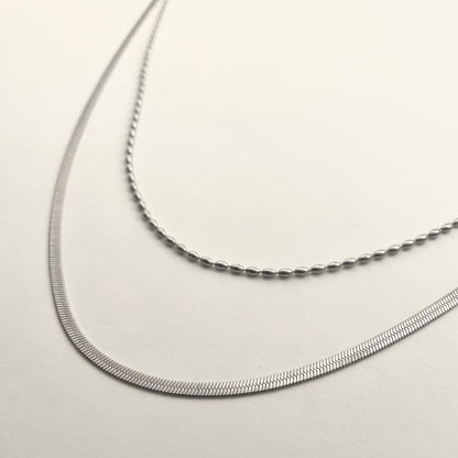 Silver Double-Layer Blade Silver Bead Necklace