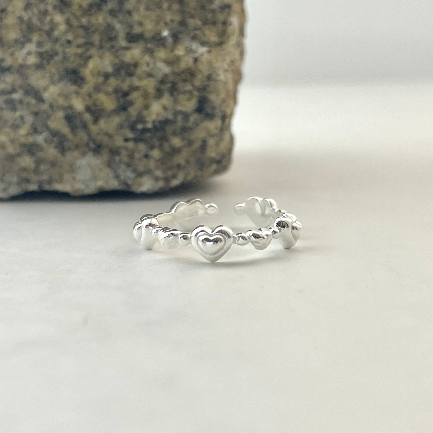 S925 Sterling Silver Bubble Heart Ring