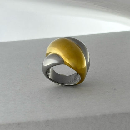 Stainless Steel Wide Gold and Silver Mixed Color Ring