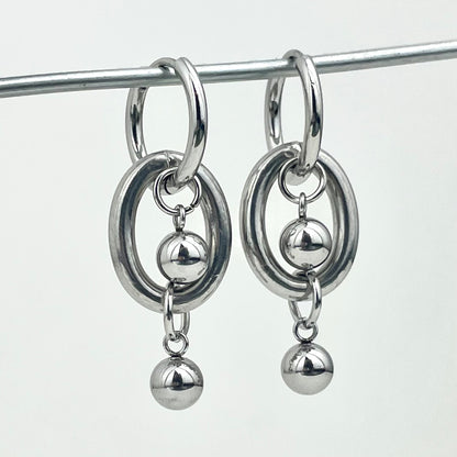 Titanium-Steel Waterproof Oval Double-Bead Earrings