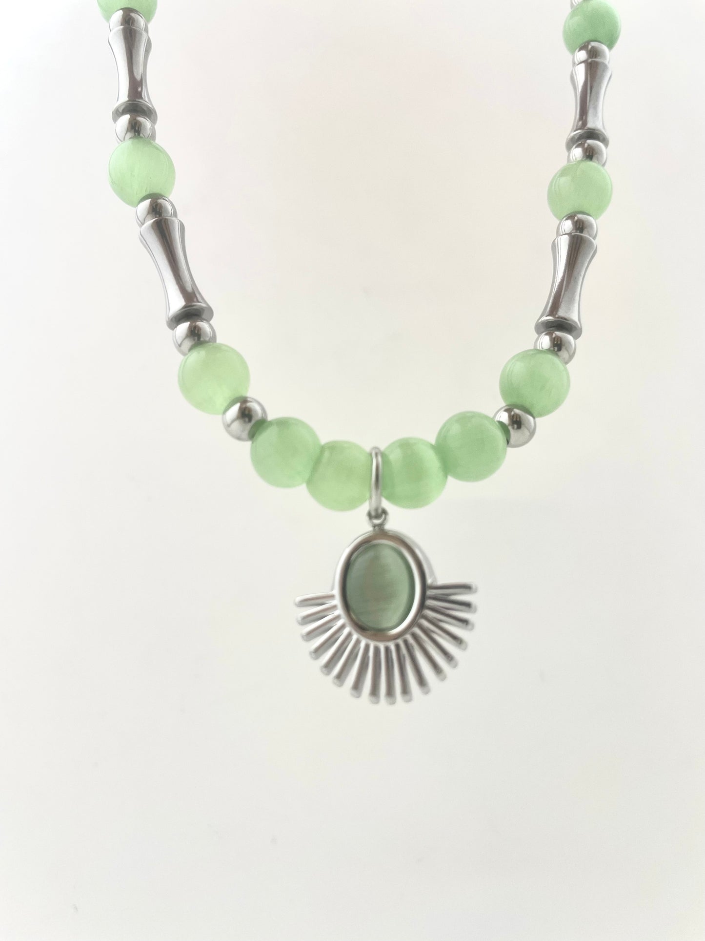 Titanium and Steel Waterproof Cat's Eye Stone Pieced Necklace